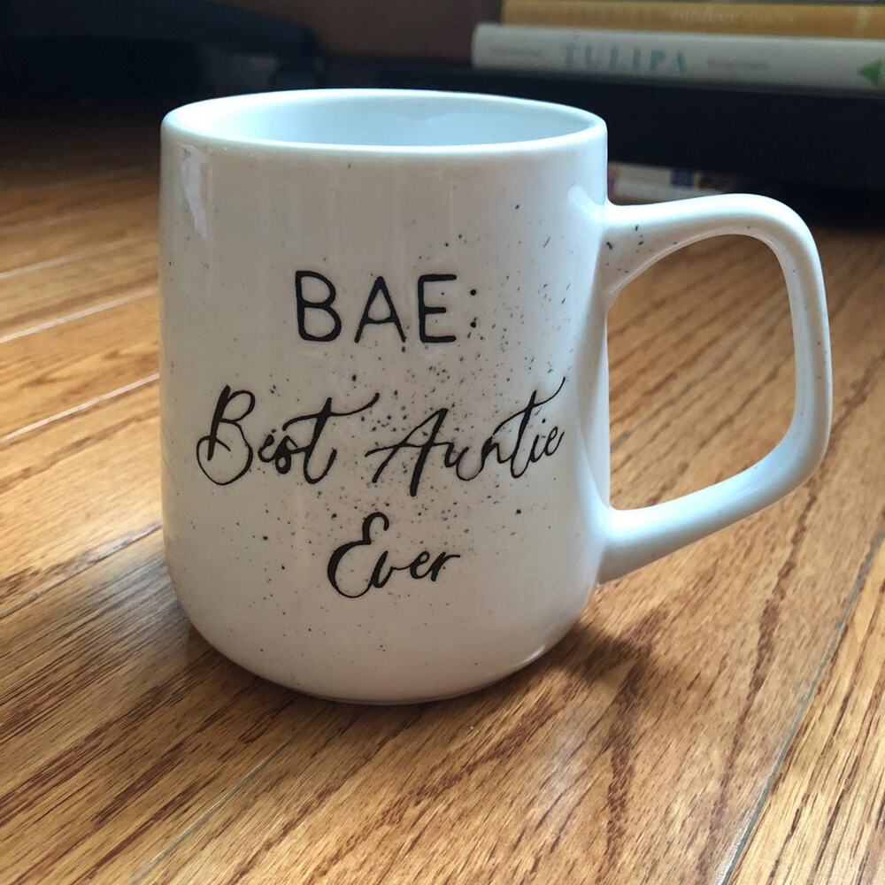 “BAE: Best Auntie Ever" Printed White Ceramic Mug NWT